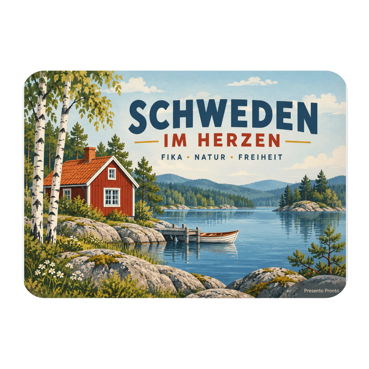 Liebevoller Kühlschrankmagnet für Schwedenfans mit rotem Holzhaus