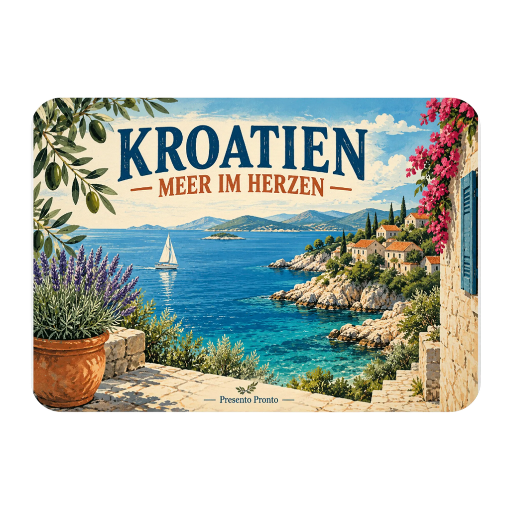 Nostalgischer Kühlschrankmagnet für Kroatienfans mit Adriaküste|p:2021761|h:e720693d13d89e1e150da55f1e09ecd2