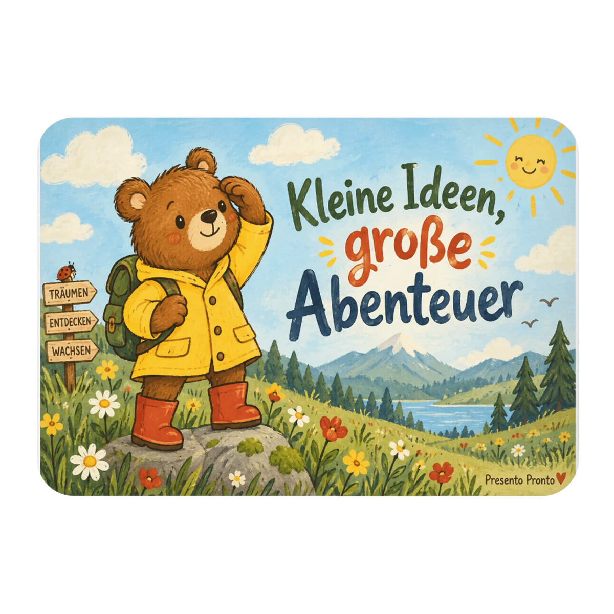 Fröhliche Kühlschrankmagnete für Kinder mit Entdecker-Bär