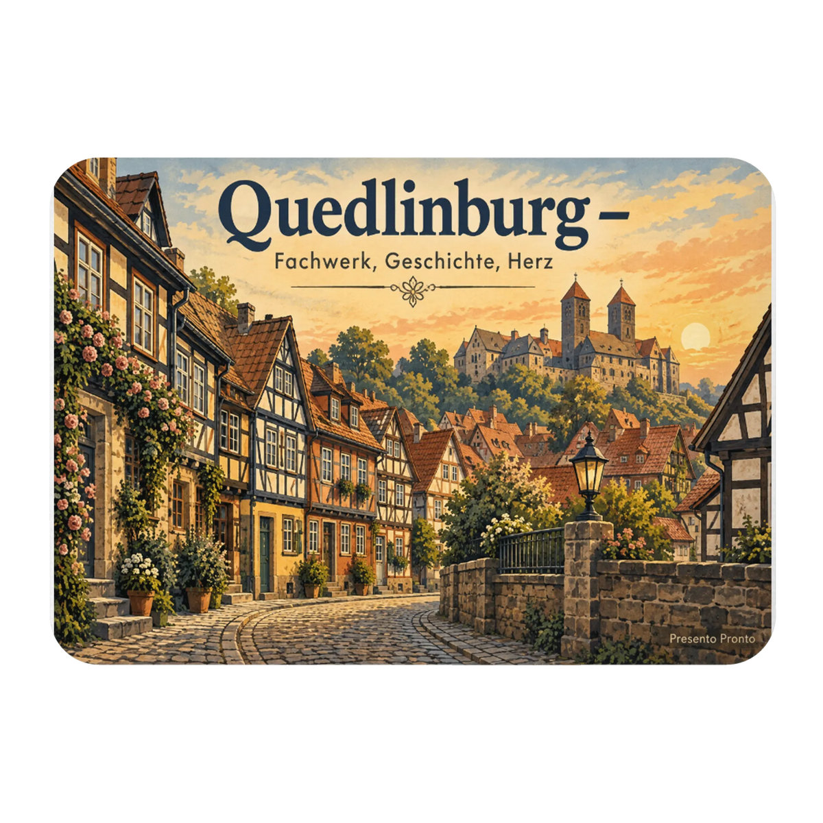 Nostalgischer Magnet aus Quedlinburg für Fans mit Fachwerkansicht
