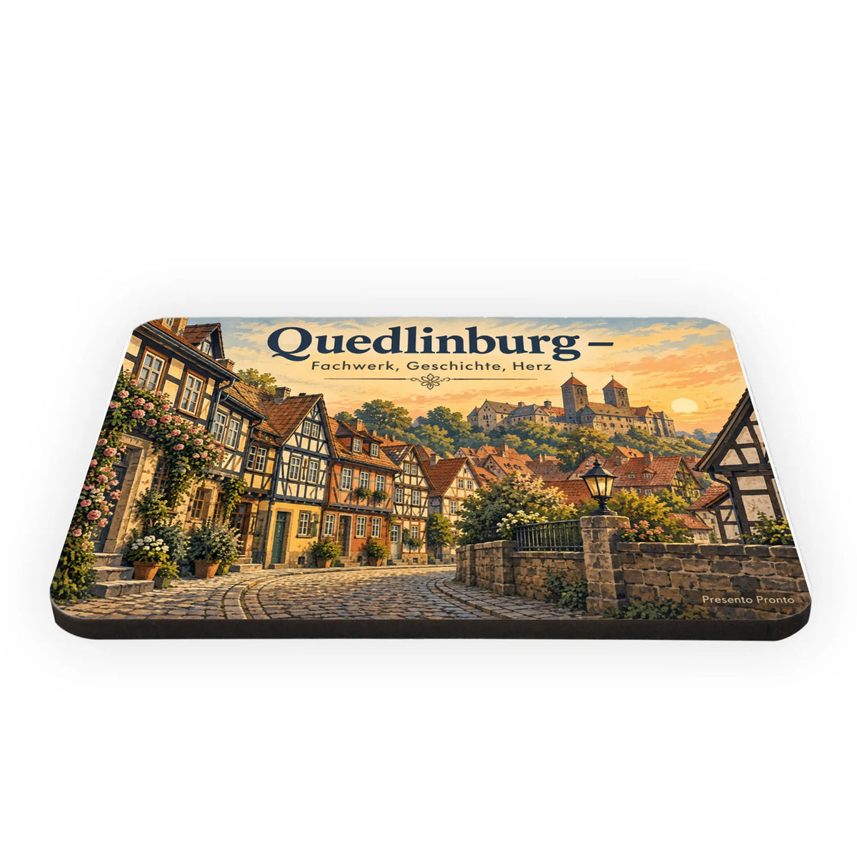 Nostalgischer Magnet aus Quedlinburg für Fans mit Fachwerkansicht