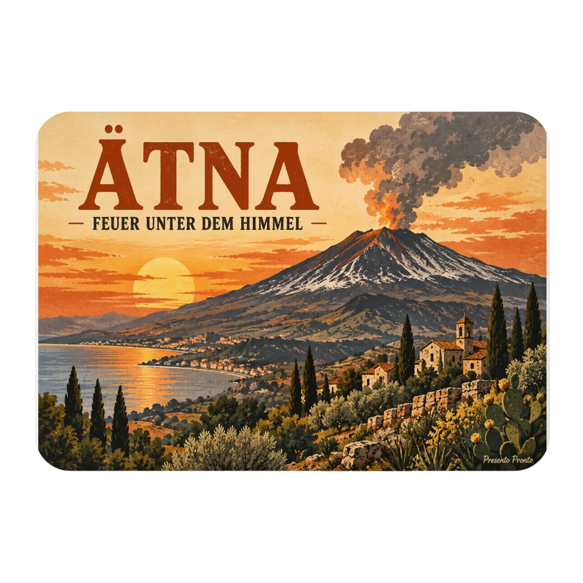 Kraftvoller Magnet Ätna für Sizilienfans mit Sonnenuntergang