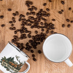 Rustikale Emaille Tasse für Jäger mit Rothirsch|p:2021785|h:4d3dcd0aca33ff97e50117712881c344