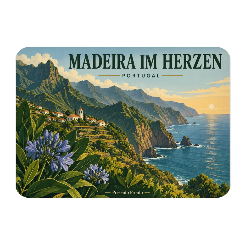 Herzlicher Kühlschrankmagnet Madeira für Urlaubsfans mit Inselpanorama|p:2021852|h:073b7be7f94ee24c327e24ea987c3f7f