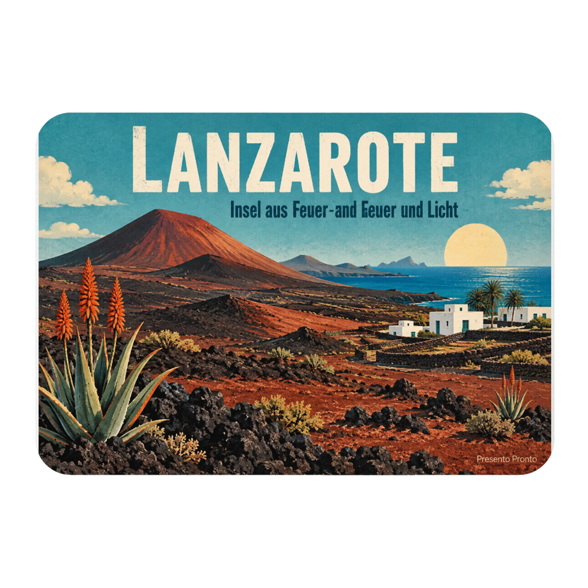 Eleganter Kühlschrankmagnet Lanzarote für Urlaubsfans mit Vulkanlandschaft