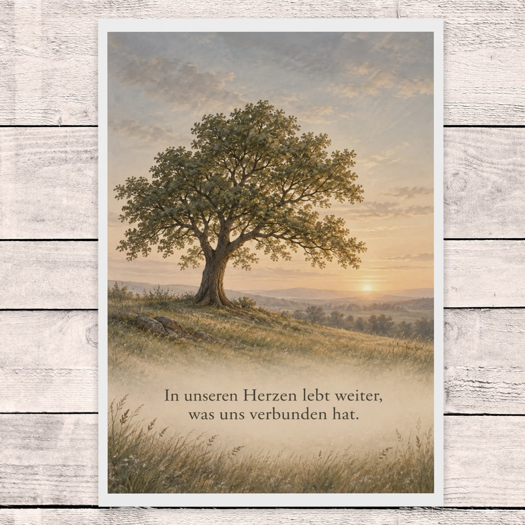 Würdevolle Trauerkarte mit Baum in Abendlandschaft|p:2022058|h:d13c2b43da150be82d1be4a1c6705e76