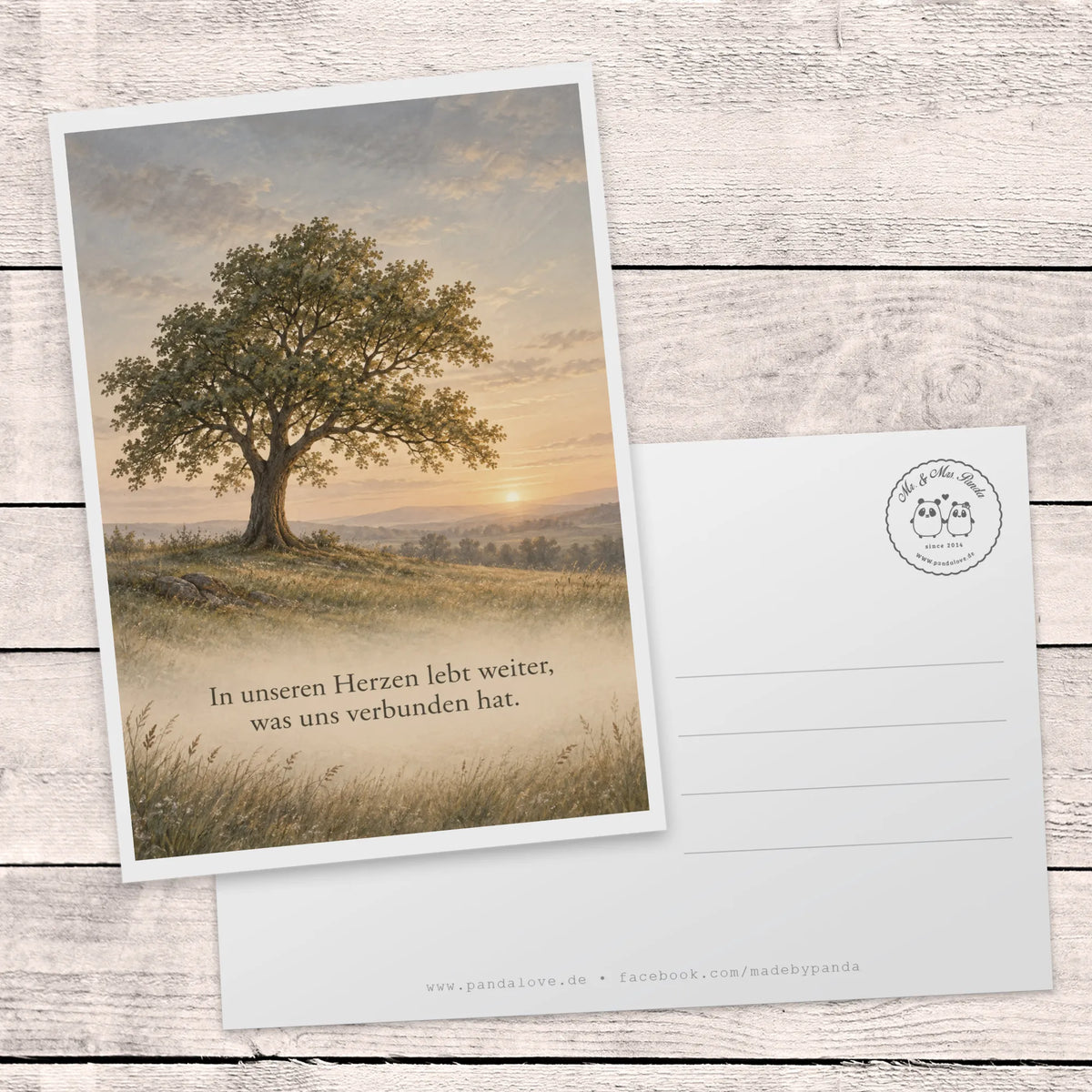 Würdevolle Trauerkarte mit Baum in Abendlandschaft