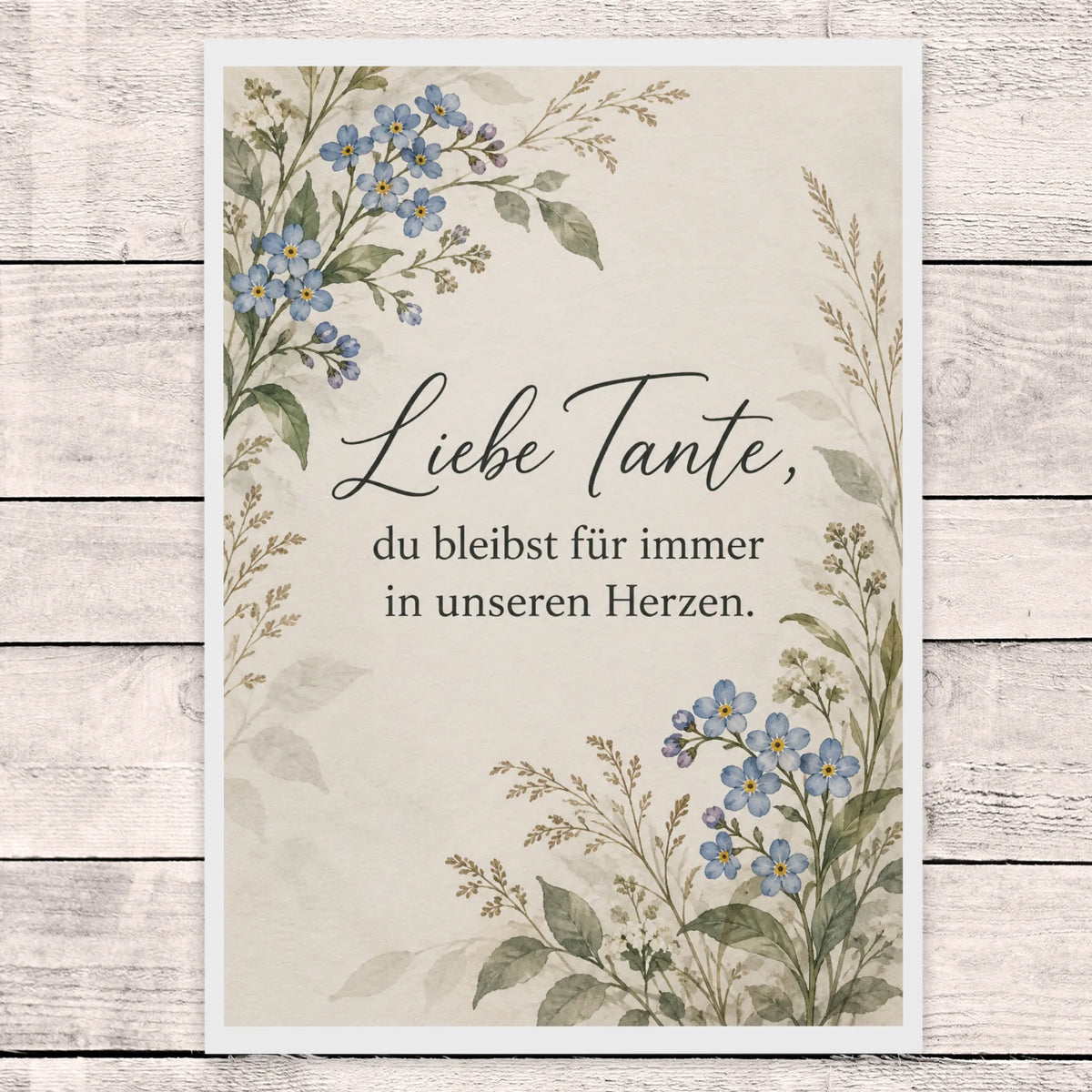 Würdevolle Trauerkarte für die Tante mit Vergissmeinnicht
