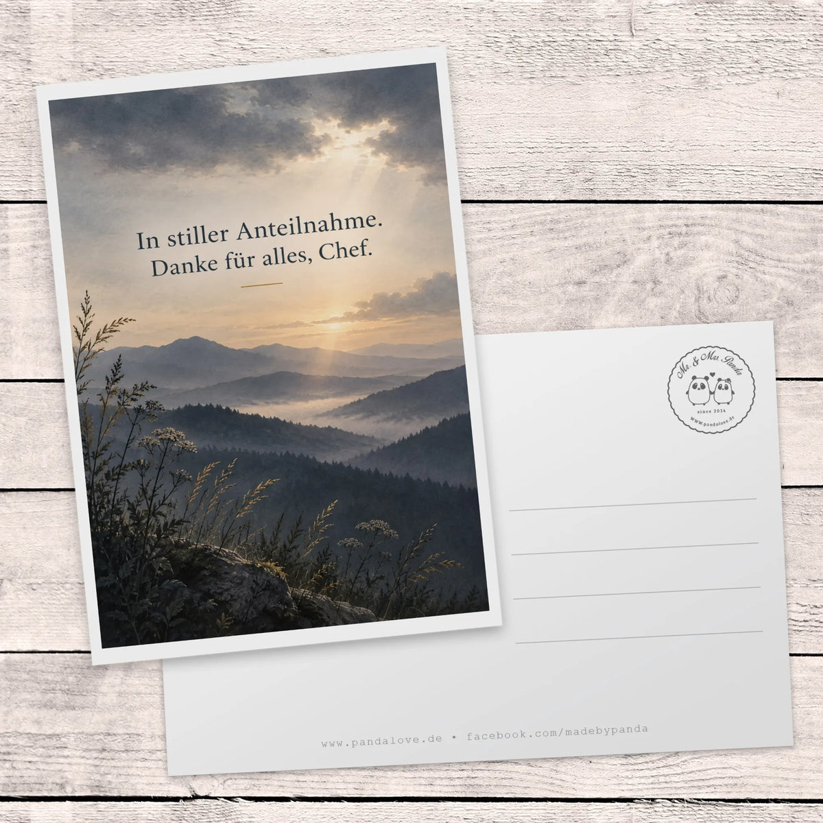 Würdevolle Trauerkarte für den Chef mit Berglandschaft