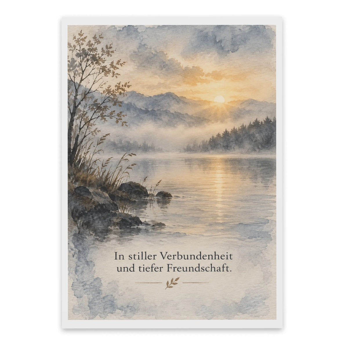 Würdevolle Trauerkarte für Freunde mit ruhigem See