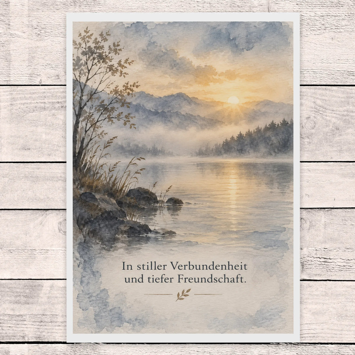 Würdevolle Trauerkarte für Freunde mit ruhigem See