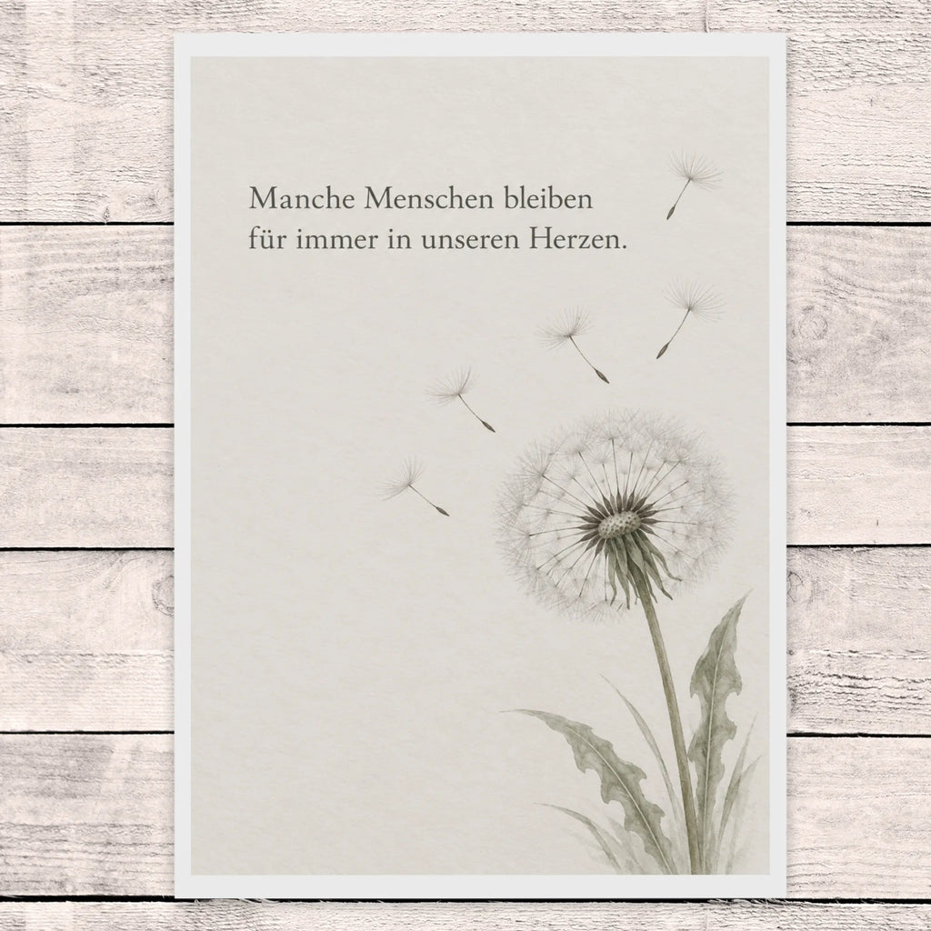 Würdevolle Trauerkarte mit Pusteblume zum Abschied|p:2022096|h:193866f1ef913640dfb0f44f7103cd47
