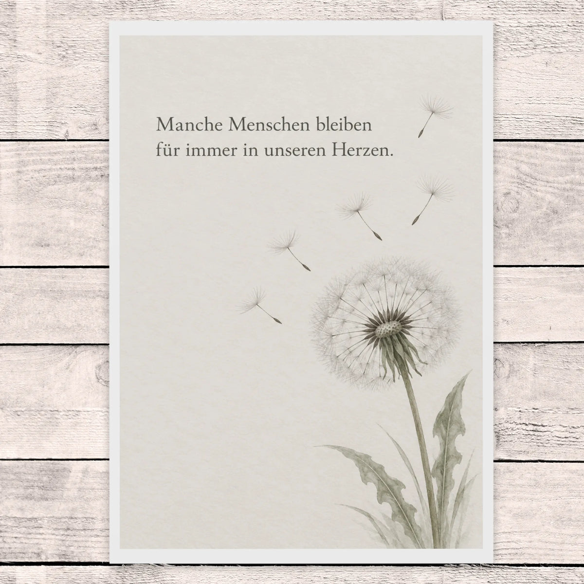 Würdevolle Trauerkarte mit Pusteblume zum Abschied