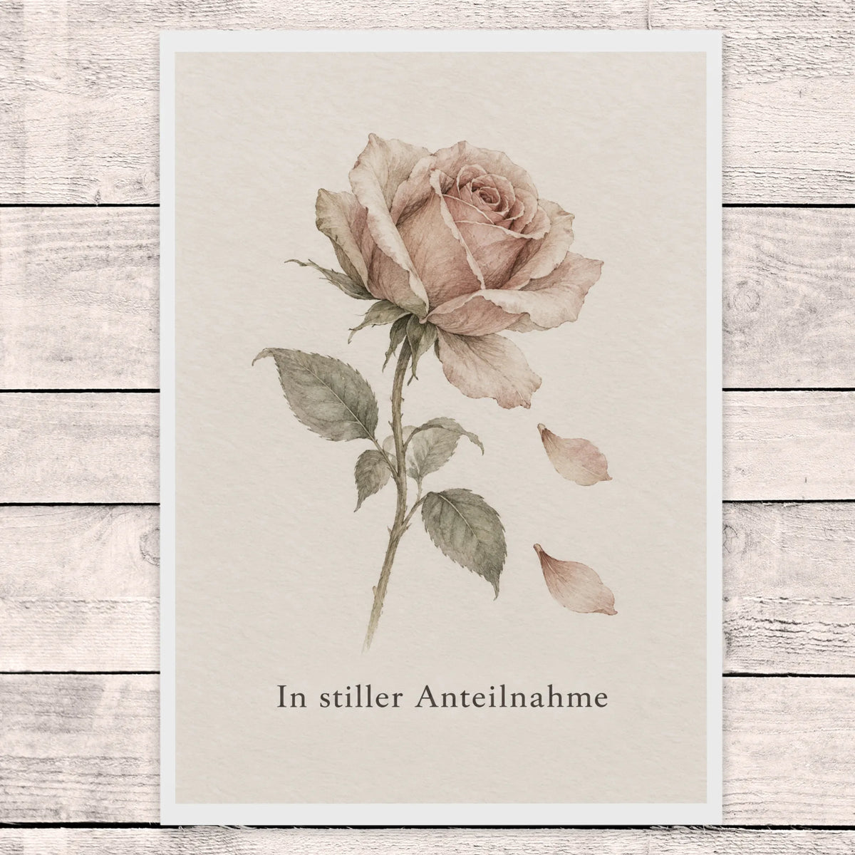 Einfühlsame Trauerkarte mit zarter Rose