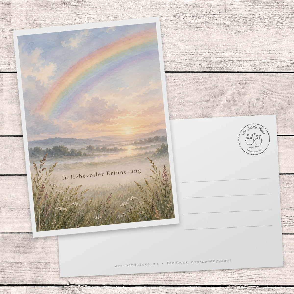 Würdevolle Trauerkarte mit Regenbogen