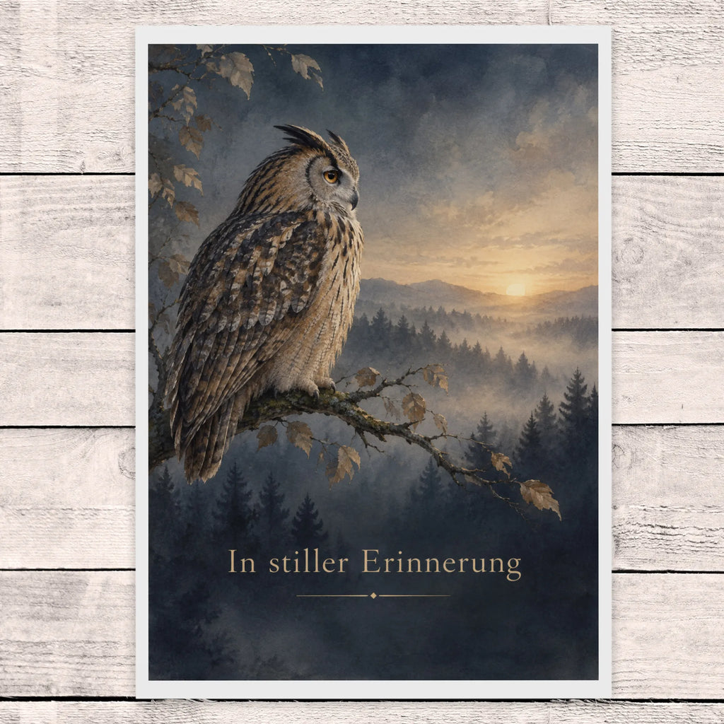 Würdevolle Trauerkarte mit Eule auf Ast|p:2022116|h:4dd50231b94055a312335457f3932beb