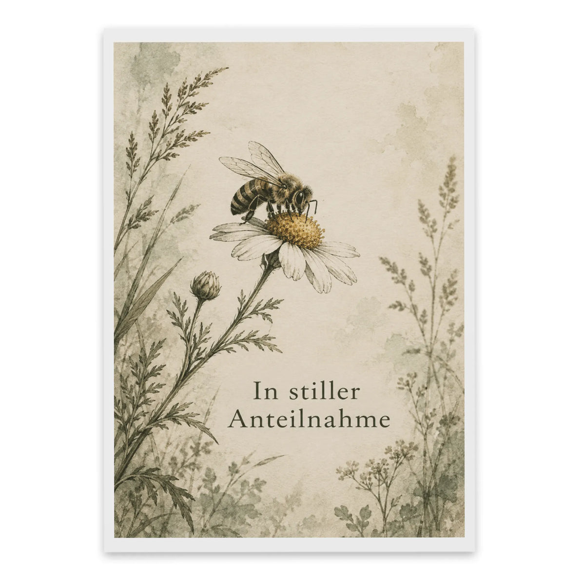 Würdevolle Beileidskarte mit Biene auf Wildblume