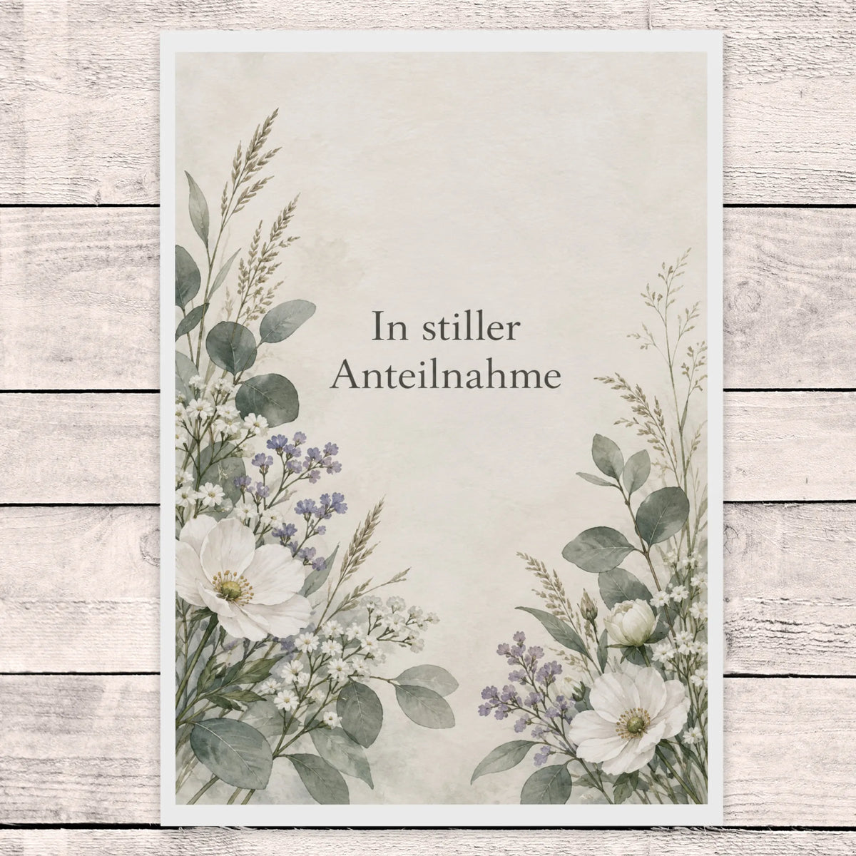 Würdevolle Beileidskarte mit Blumen In stiller Anteilnahme