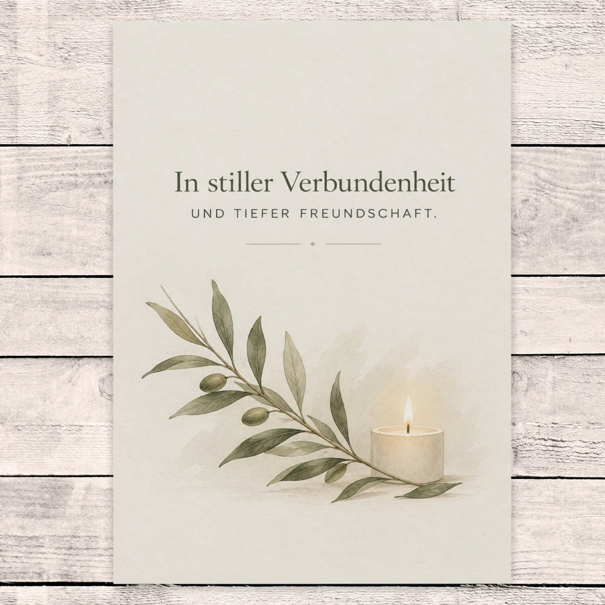Einfühlsame Trauerkarte für Freunde mit Olivenzweig