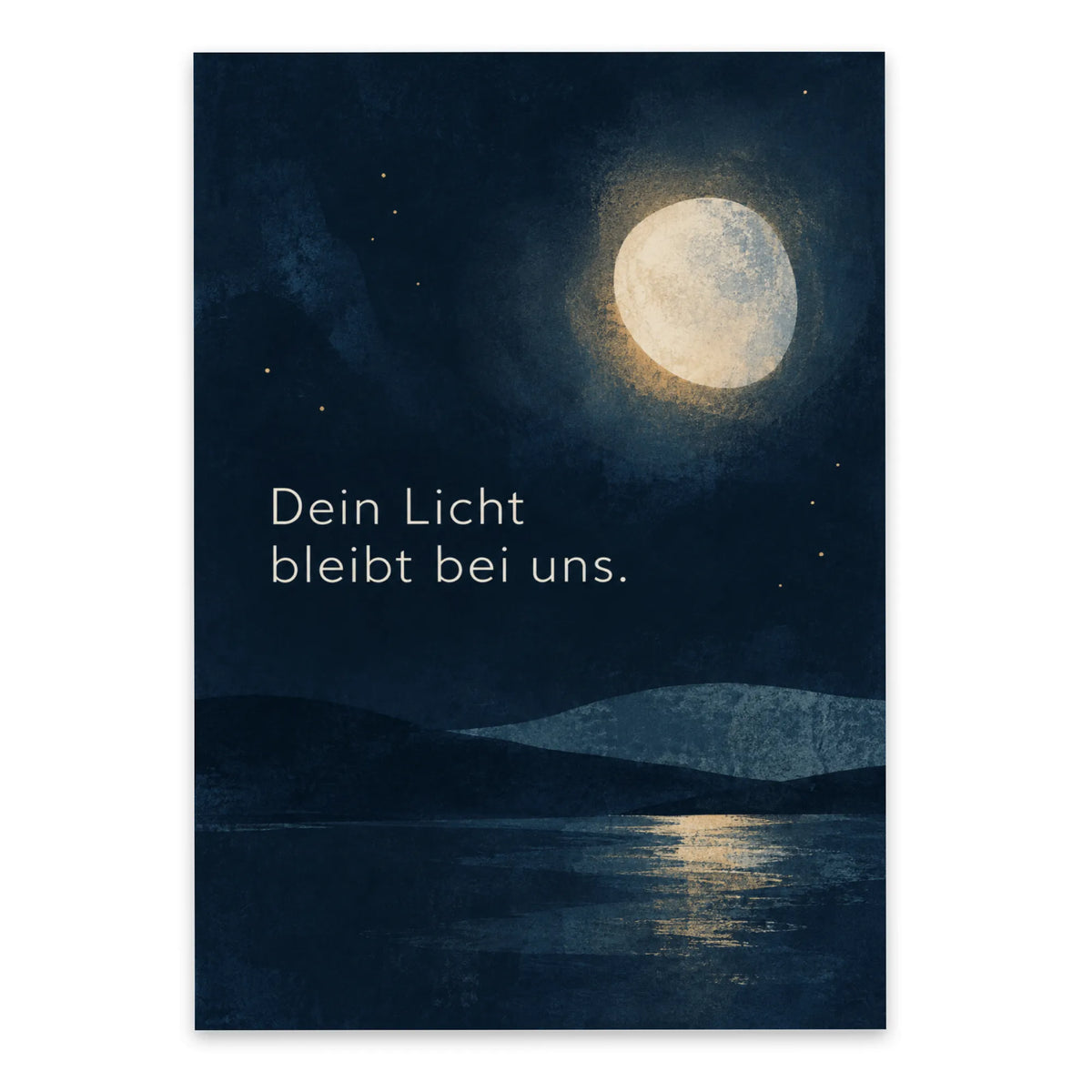 Einfühlsame Trauerkarte für einen jungen Menschen mit sanftem Licht