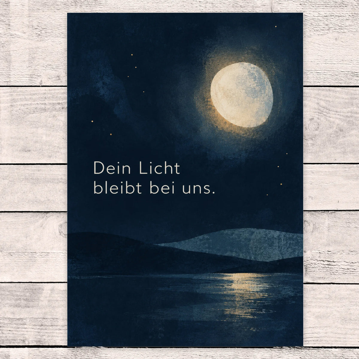 Einfühlsame Trauerkarte für einen jungen Menschen mit sanftem Licht