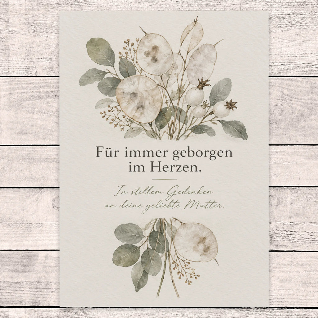 Einfühlsame Trauerkarte zum Tod der Mutter mit Eukalyptus|p:2022151|h:da5b0972fa630ce7d60d52614ea70446