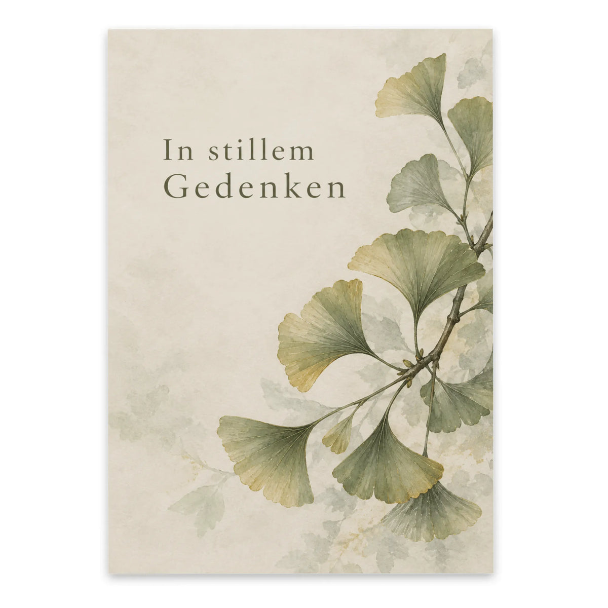 Einfühlsame Trauerkarte mit Ginkgozweig für stilles Gedenken