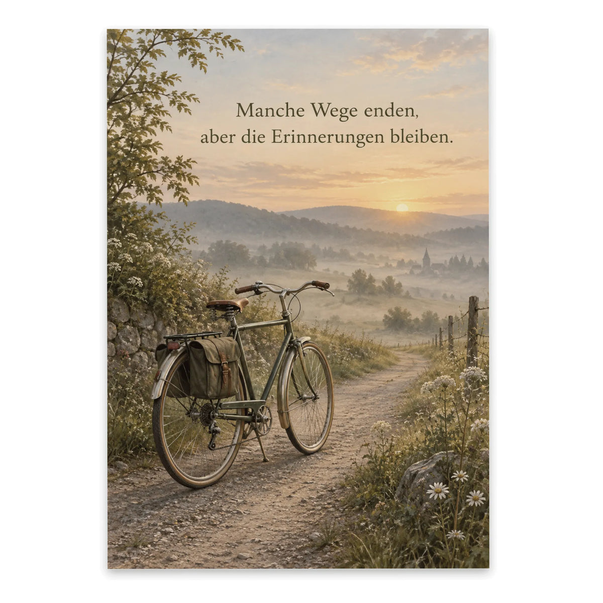 Würdevolle Beileidskarte mit Fahrrad für stille Erinnerung