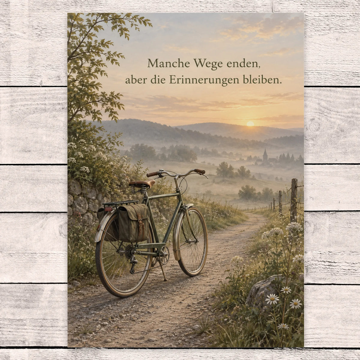 Würdevolle Beileidskarte mit Fahrrad für stille Erinnerung