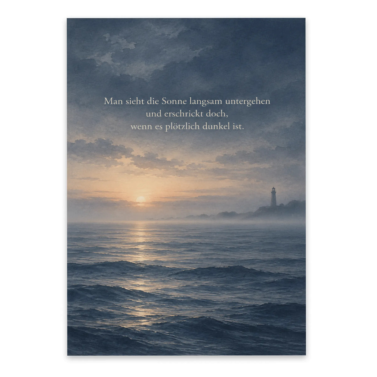 Einfühlsame maritime Kondolenzkarte mit Leuchtturm im Nebel