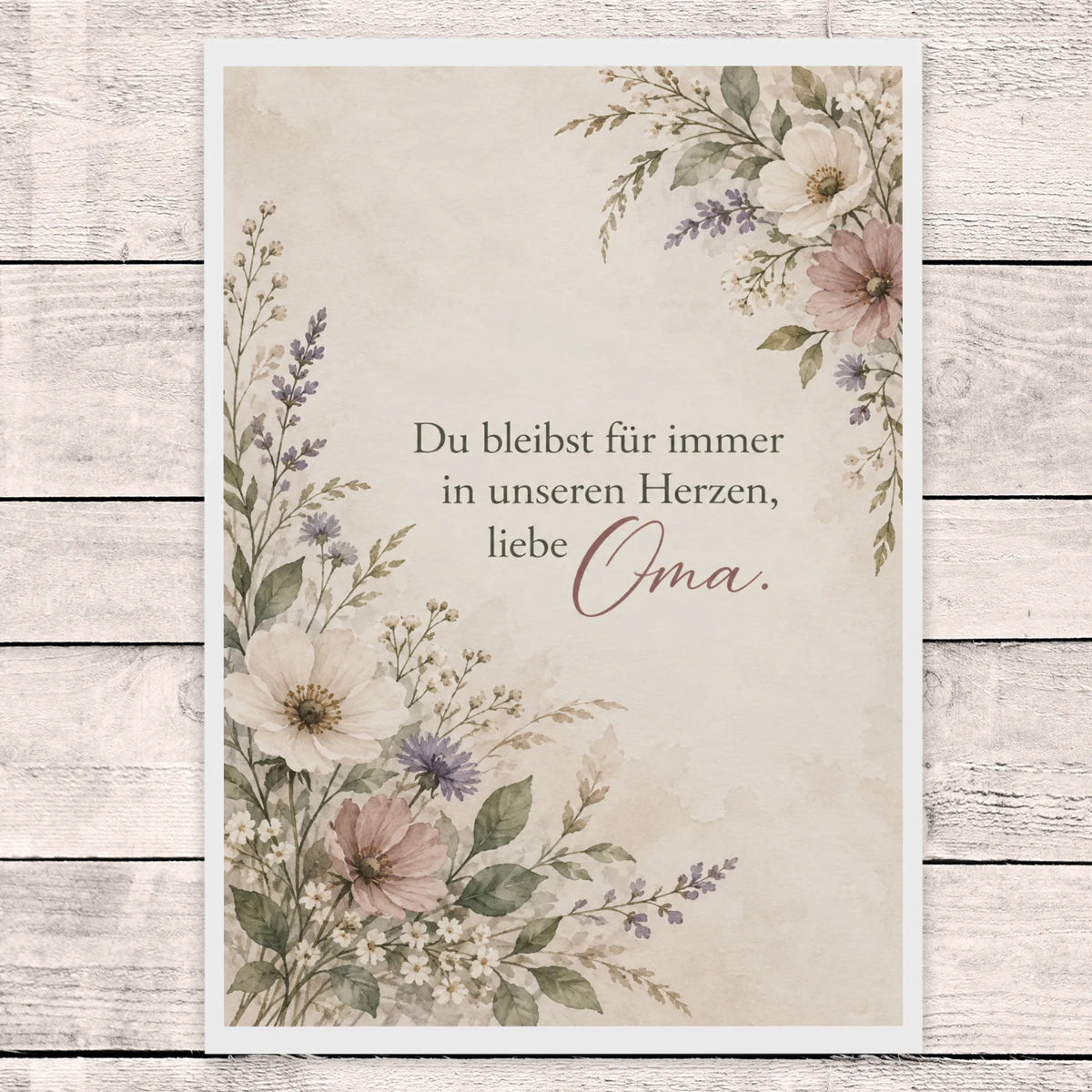 Einfühlsame Trauerkarte für Oma mit Wildblumen