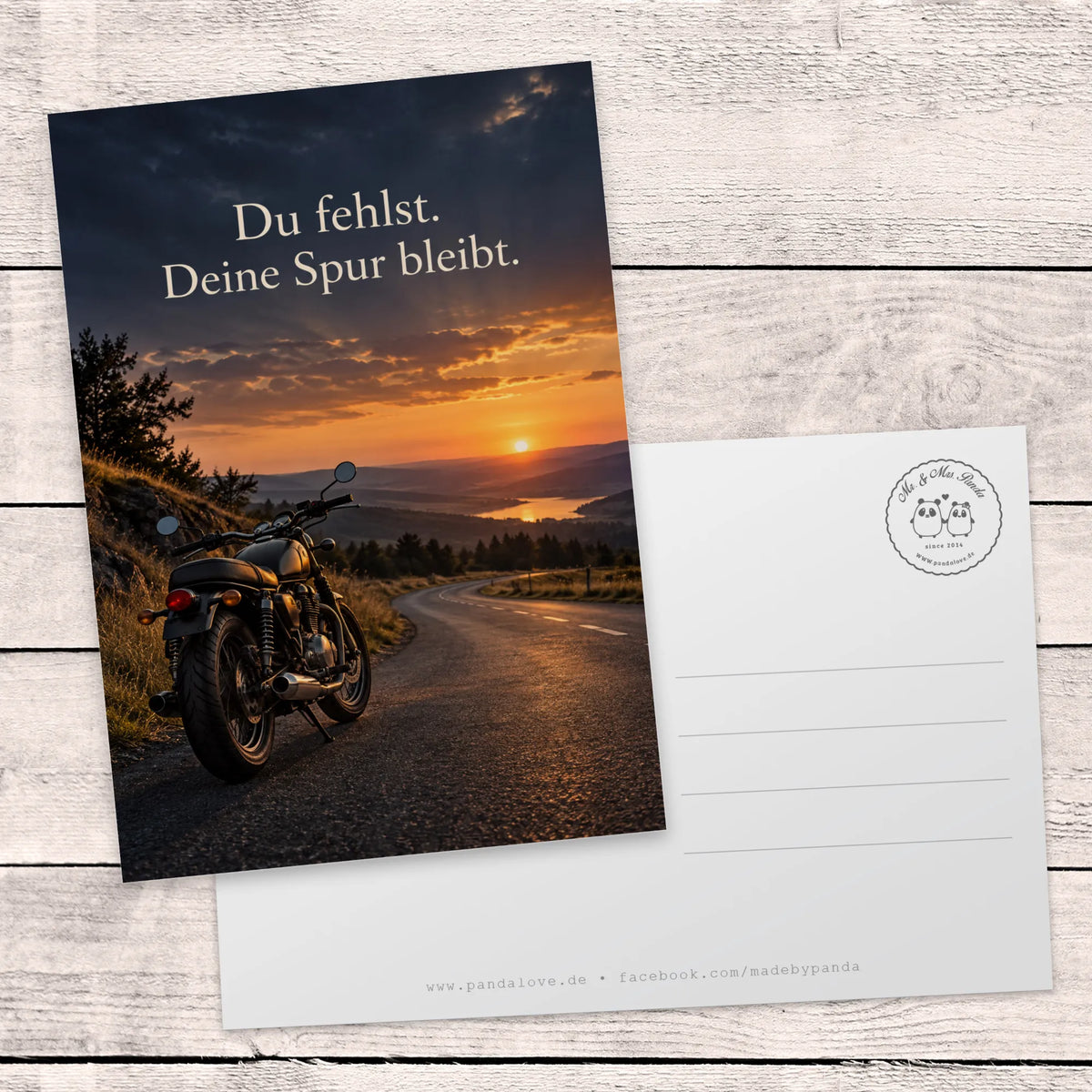 Einfühlsame Trauerkarte für Motorradfahrer mit Dämmerungshimmel