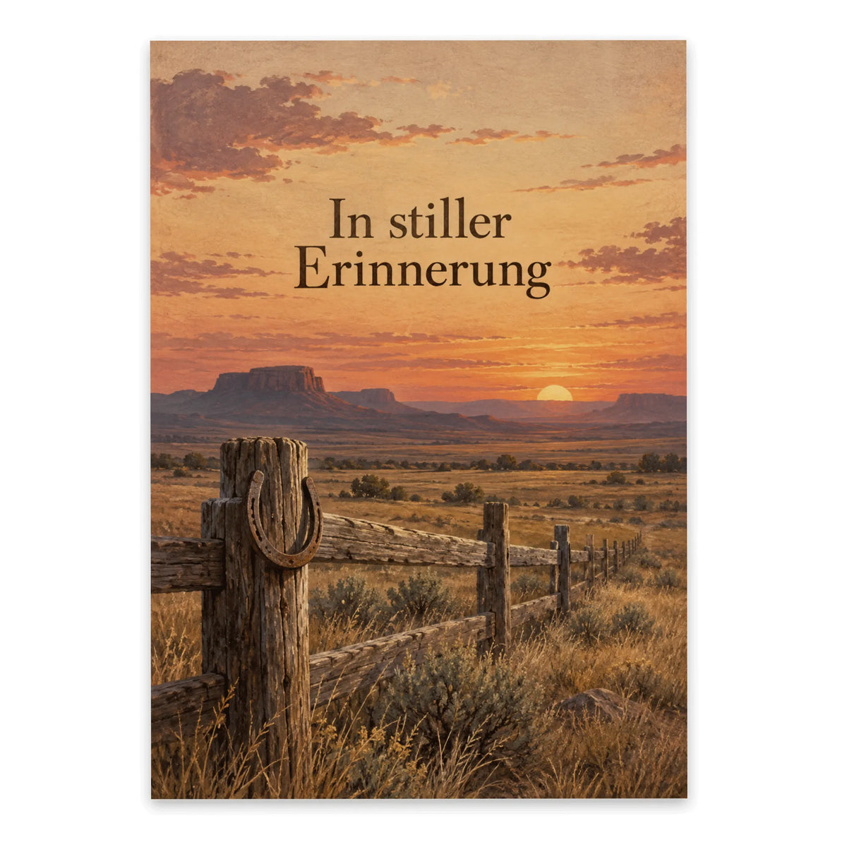 Einfühlsame Trauerkarte für Westernfans mit Hufeisen