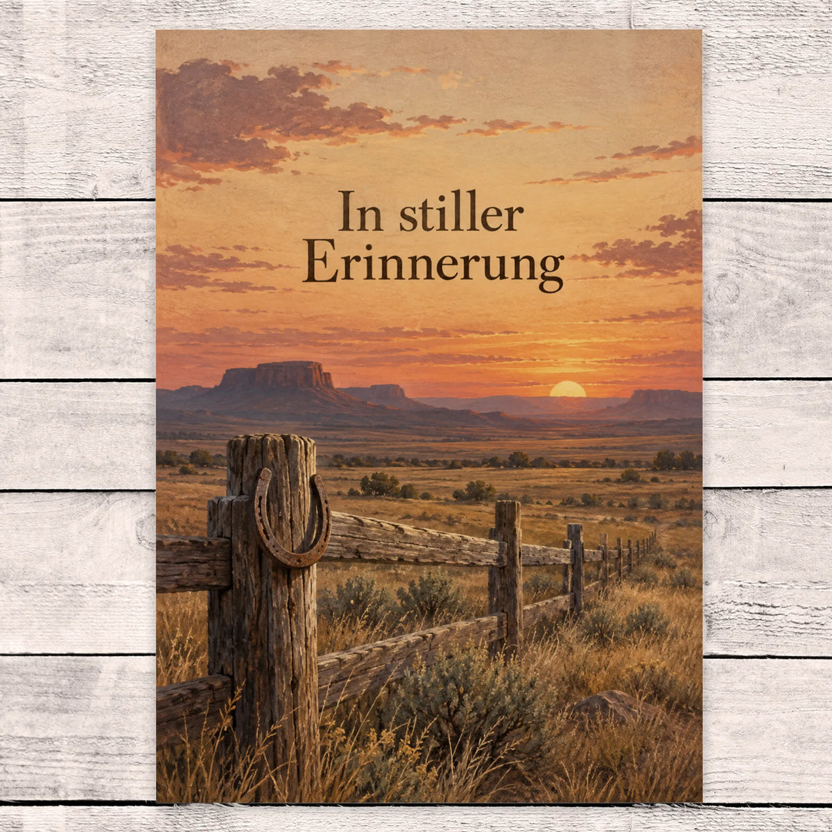 Einfühlsame Trauerkarte für Westernfans mit Hufeisen