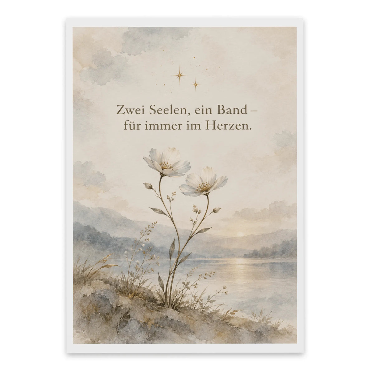 Einfühlsame Trauerkarte für Zwillinge mit zwei Wildblumen