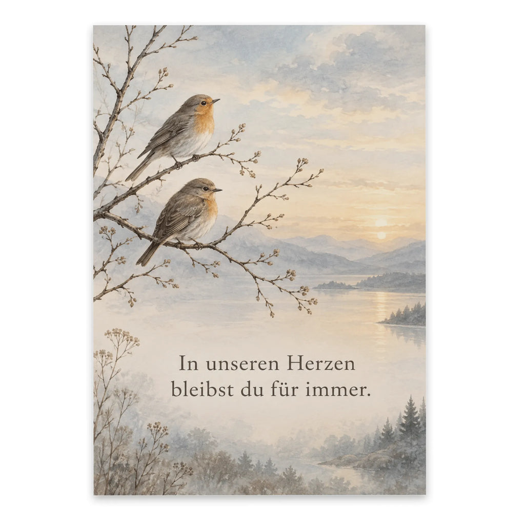 Einfühlsame Trauerkarte mit Vögeln auf kahlem Zweig|p:2022198|h:4d0e94761d354ba9e30534e7b355f0e7