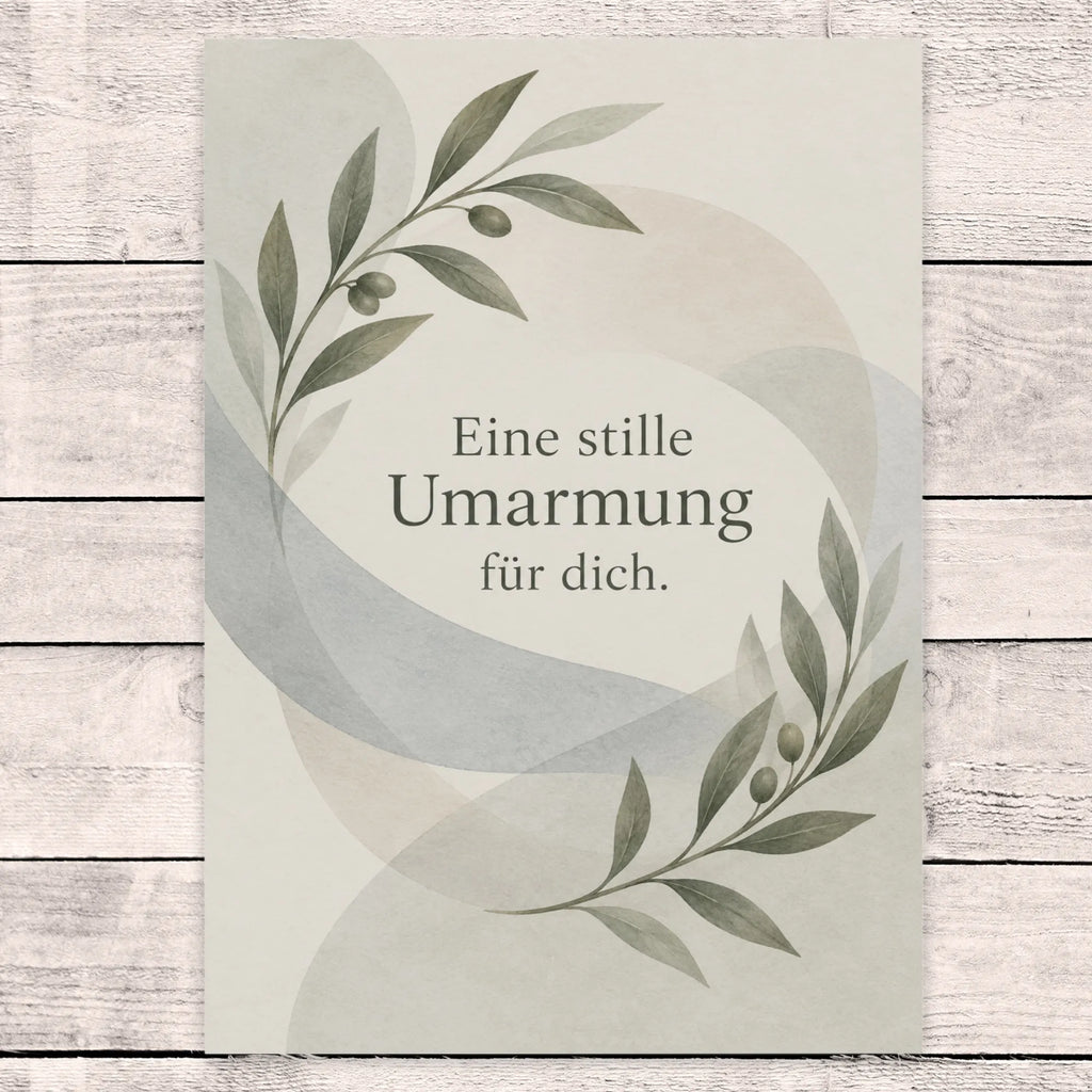 Tröstliche Trauerkarte mit Umarmung aus Olivenzweigen|p:2022199|h:c47451af594413a66702b050e0f10571