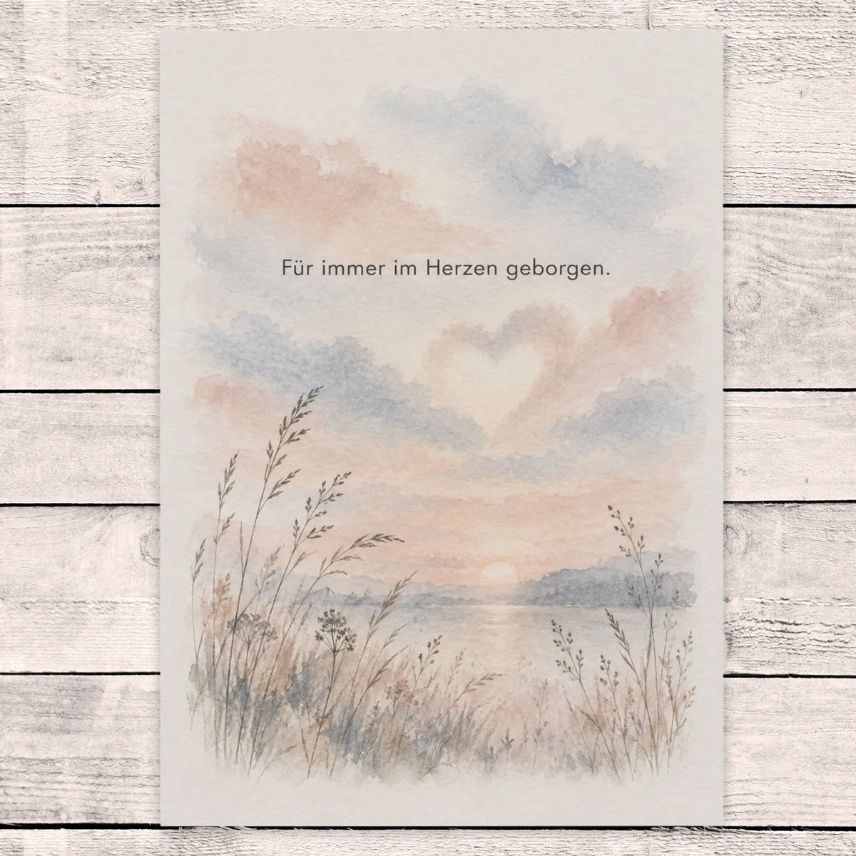 Tröstliche Trauerkarte mit Herz am Himmel