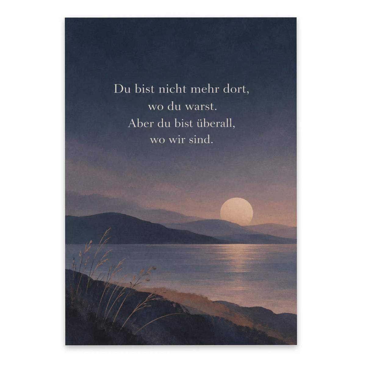 Einfühlsame Trauerkarte nach Krebstod mit aufgehendem Mond