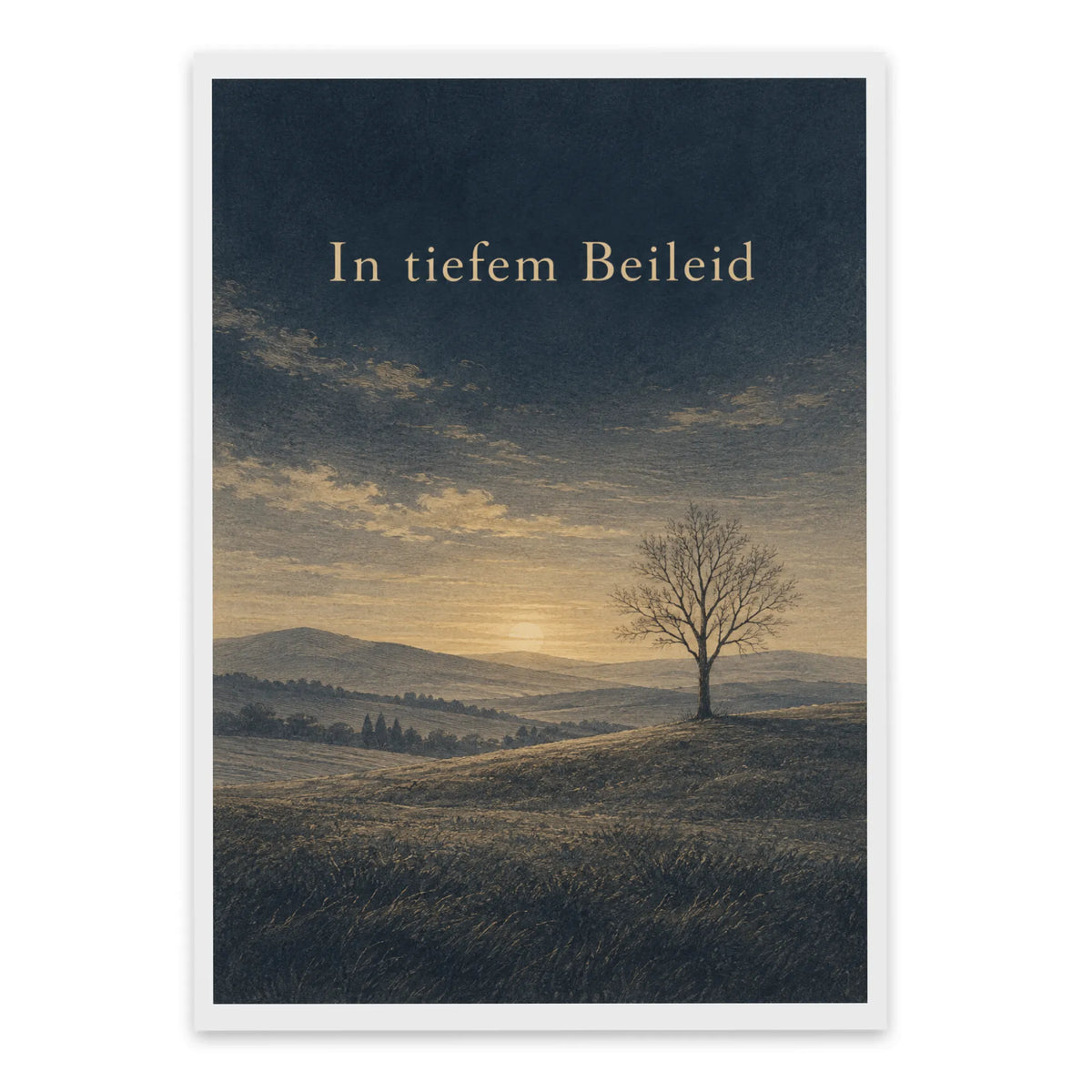 Würdevolle Trauerkarte für tiefes Beileid mit Baum
