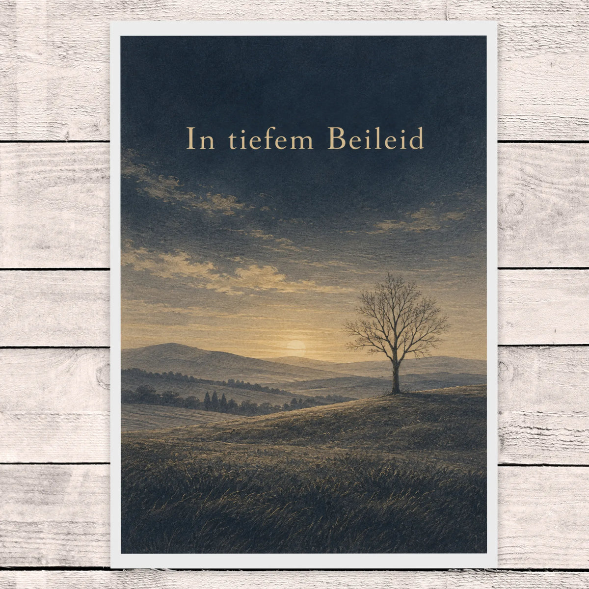 Würdevolle Trauerkarte für tiefes Beileid mit Baum
