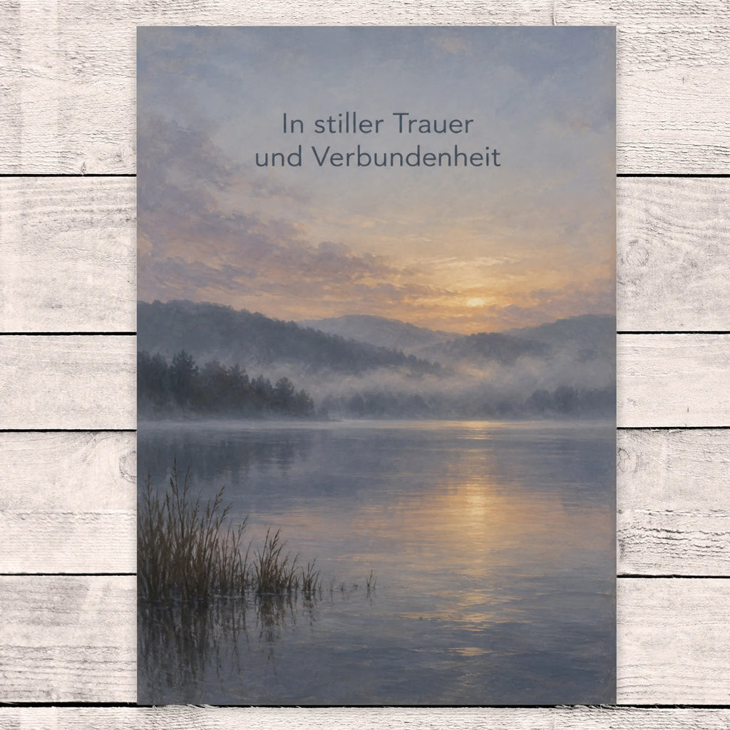 Einfühlsame Trauerkarte zum Abschied nehmen mit ruhigem See|p:2022220|h:d1d4ae039e212314d8e7d2387d6f8bc8