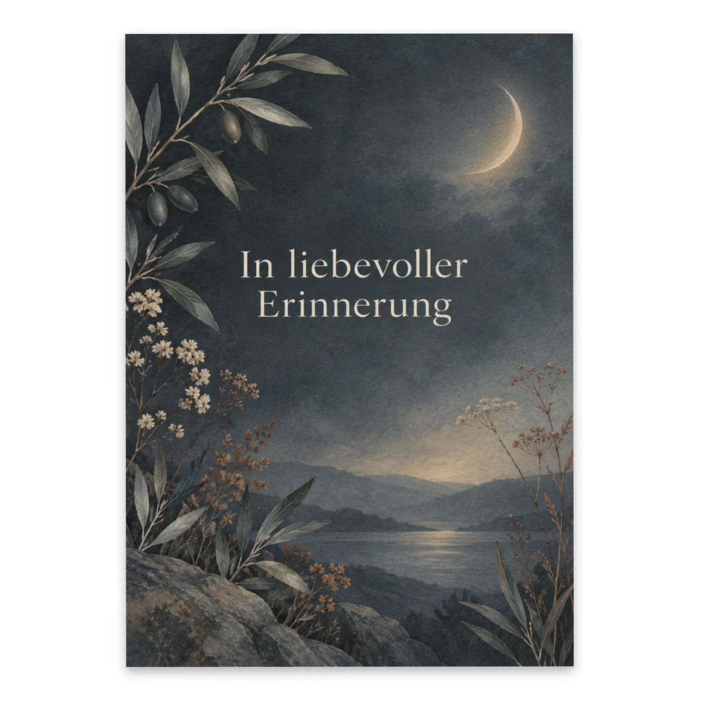 Einfühlsame Trauerkarte in stillem Gedenken mit Olivenzweig|p:2022229|h:75e46c2533a12def5bec8a6ba44e4141