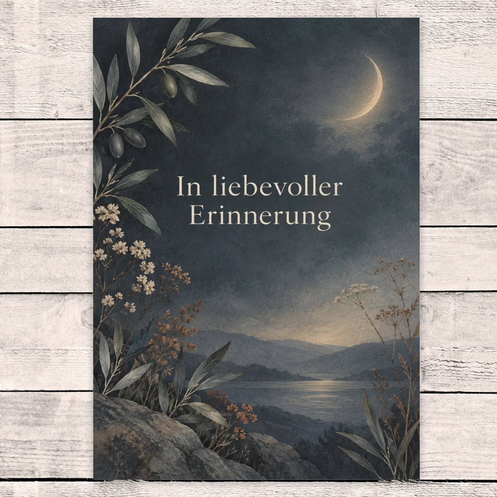 Einfühlsame Trauerkarte in stillem Gedenken mit Olivenzweig|p:2022229|h:de4b5038d4acf19831af94b34642e0bf