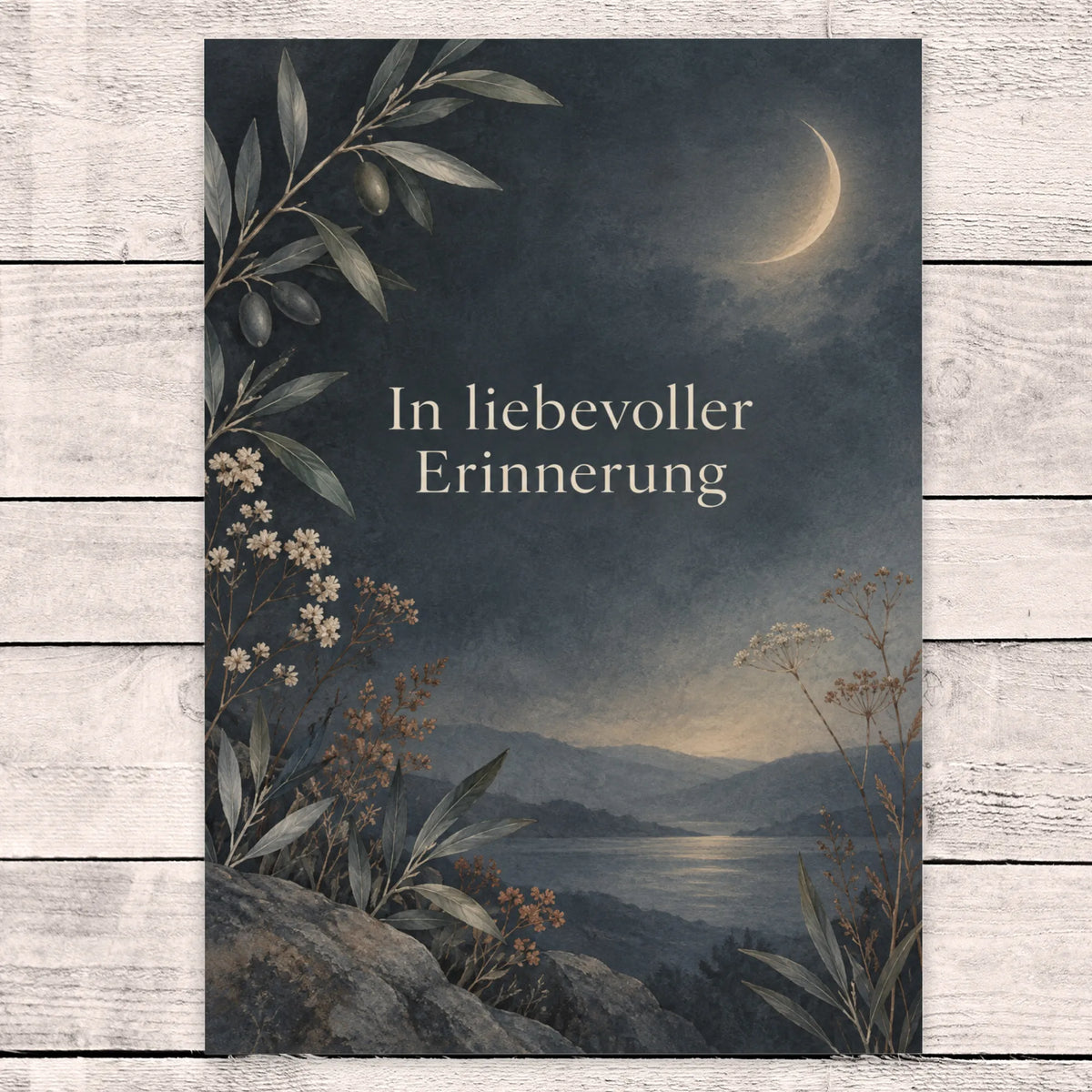 Einfühlsame Trauerkarte in stillem Gedenken mit Olivenzweig