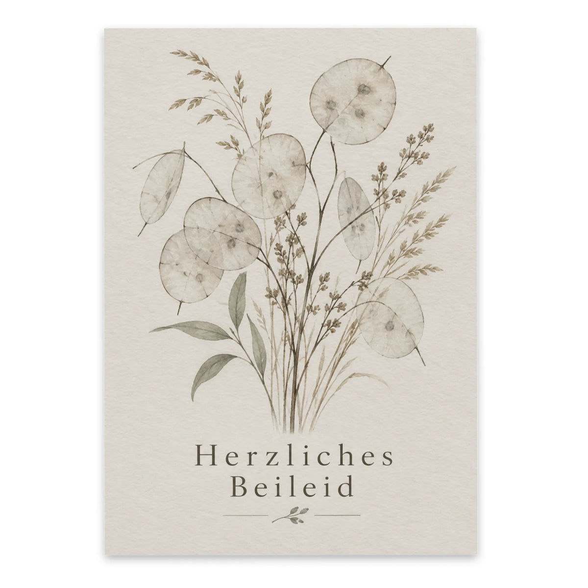 Einfühlsame Trauerkarte mit herzlichem Beileid Silberblatt
