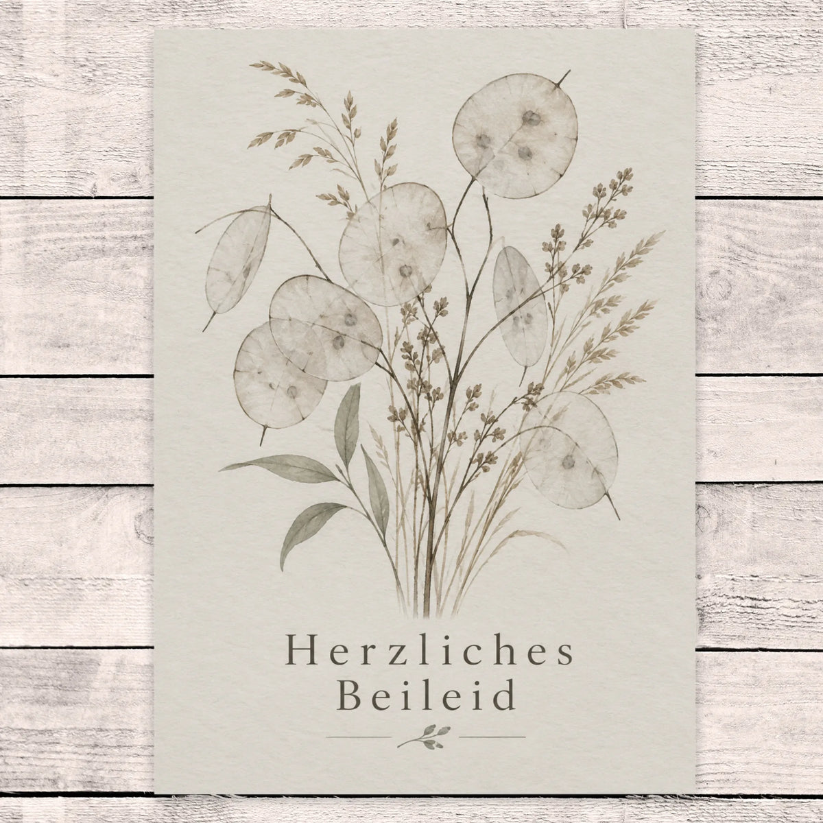 Einfühlsame Trauerkarte mit herzlichem Beileid Silberblatt