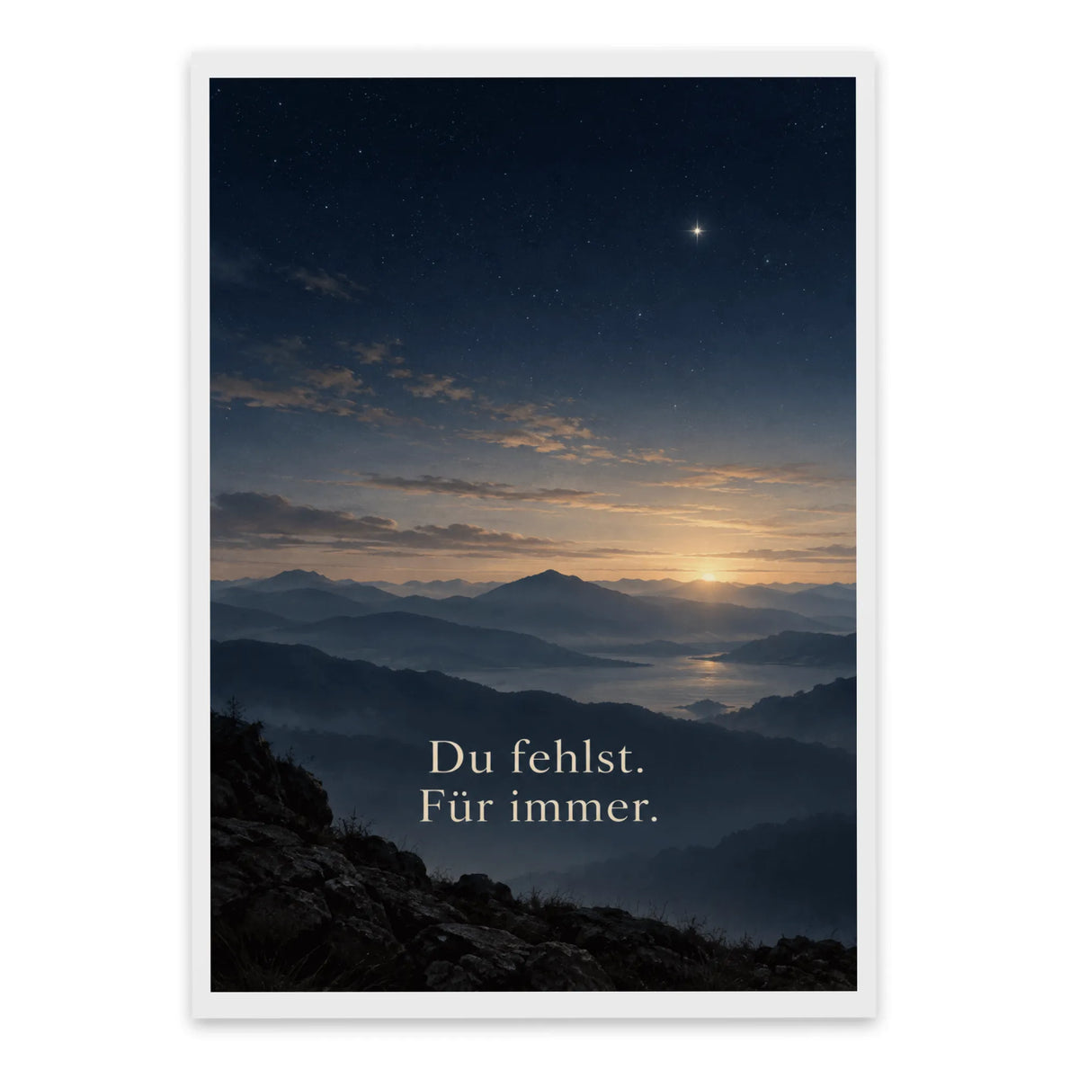 Würdevolle Trauerkarte für jungen Mann mit Sternenhimmel