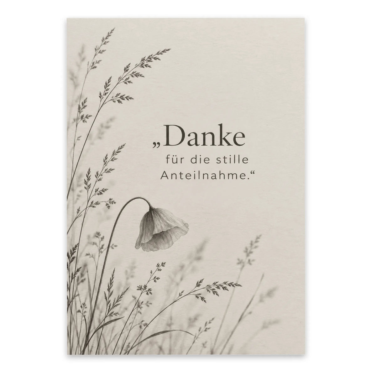 Würdevolle Trauerkarte nach der Beerdigung mit Mohnblume