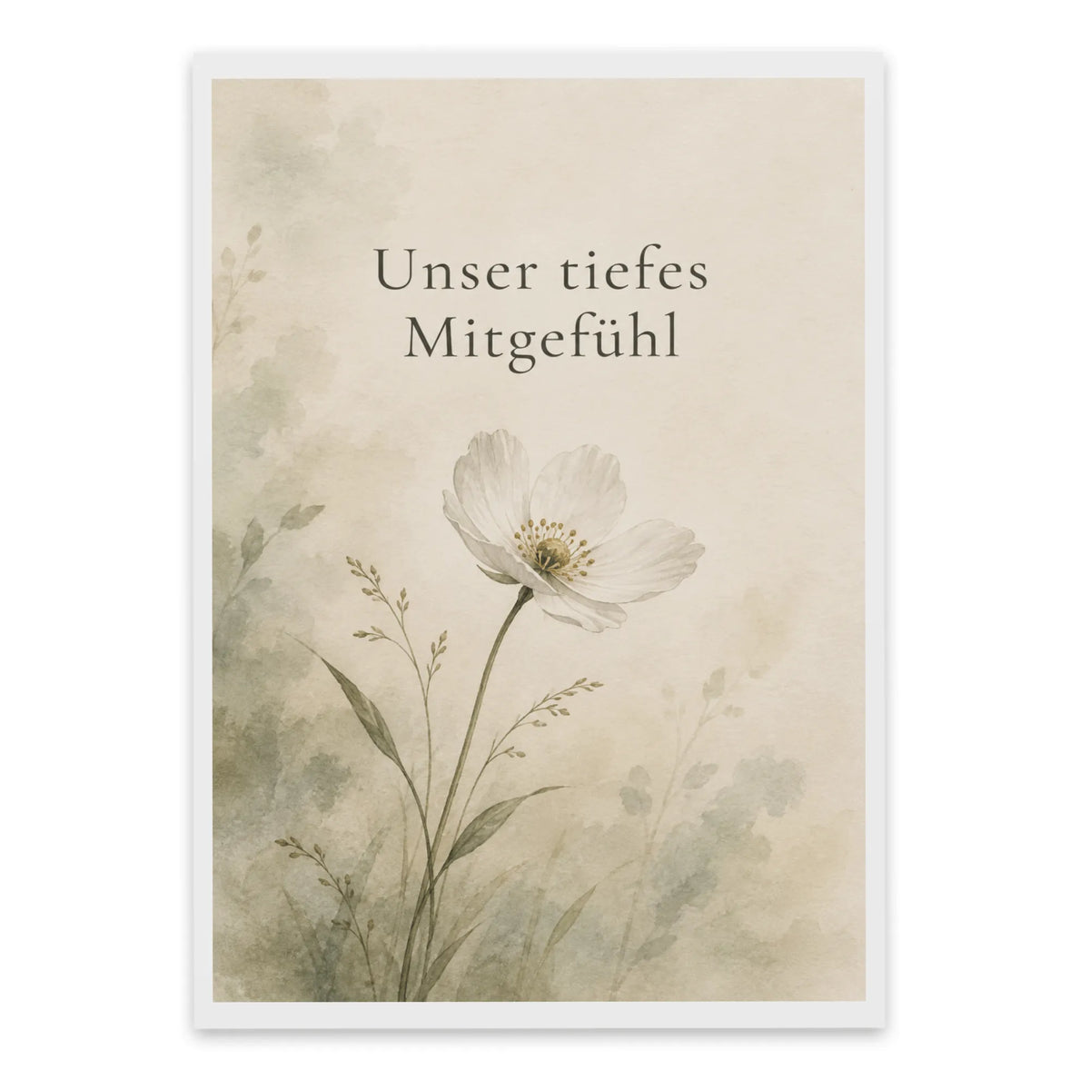 Würdevolle Trauerkarte zum Mitgefühl mit weißer Wildblume